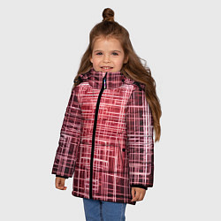 Куртка зимняя для девочки Красные неоновые полосы киберпанк, цвет: 3D-черный — фото 2