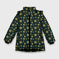 Зимняя куртка для девочки Декоративные снежинки с золотым блеском
