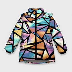 Зимняя куртка для девочки Радужные треугольники - кристаллы голографические