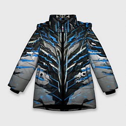 Куртка зимняя для девочки Киберпанк доспех синий, цвет: 3D-черный