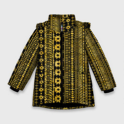 Куртка зимняя для девочки Африканские узоры жёлтый на чёрном, цвет: 3D-черный