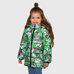 Куртка зимняя для девочки Маленькие зелёные треугольники, цвет: 3D-черный — фото 2