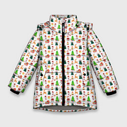 Куртка зимняя для девочки Дед Мороз и сани в лесу, цвет: 3D-светло-серый