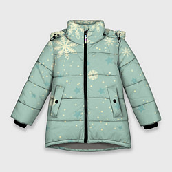 Куртка зимняя для девочки Снежинки и звезды на матно зеленем, цвет: 3D-светло-серый