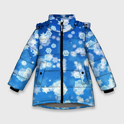 Куртка зимняя для девочки Декоративные снежинки на синем, цвет: 3D-светло-серый