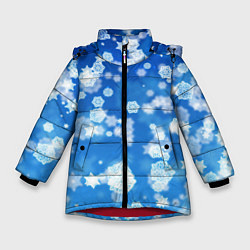 Куртка зимняя для девочки Декоративные снежинки на синем, цвет: 3D-красный