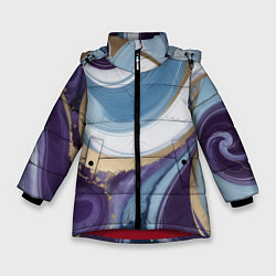 Куртка зимняя для девочки Абстрактный волнистый узор фиолетовый с голубым, цвет: 3D-красный