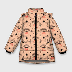 Куртка зимняя для девочки НЛО пустынные змеи, цвет: 3D-светло-серый