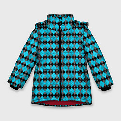 Зимняя куртка для девочки Ромбик клссический черно голубой