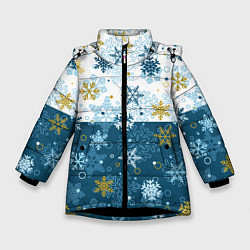 Куртка зимняя для девочки Снежинки новогодние, цвет: 3D-черный