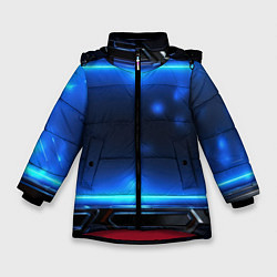 Куртка зимняя для девочки Синий неоновый экран, цвет: 3D-красный