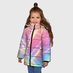 Куртка зимняя для девочки Хаотичные неоновые линии, цвет: 3D-черный — фото 2