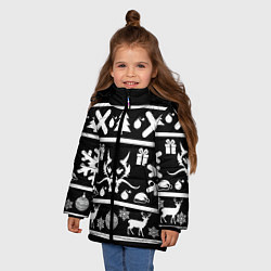 Куртка зимняя для девочки Новогодняя ёлка олень и дракон, цвет: 3D-черный — фото 2