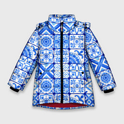 Куртка зимняя для девочки Голубая плитка из кухни, цвет: 3D-красный