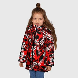 Куртка зимняя для девочки Карате киокушинкай лого паттерн, цвет: 3D-светло-серый — фото 2
