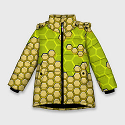 Куртка зимняя для девочки Жёлтая энерго-броня из шестиугольников, цвет: 3D-черный