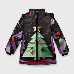 Куртка зимняя для девочки Оригамная елка, цвет: 3D-красный