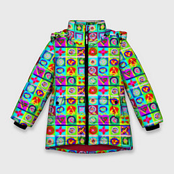 Зимняя куртка для девочки Сердца и квадраты абстракция