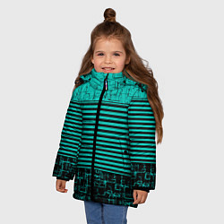 Куртка зимняя для девочки Темно бирюзовый полосатый узор, цвет: 3D-черный — фото 2