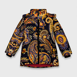 Куртка зимняя для девочки Индийские узоры пейсли, цвет: 3D-красный