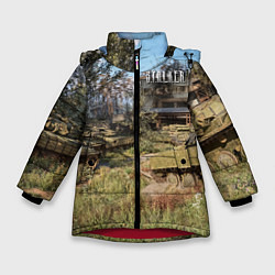 Куртка зимняя для девочки STALKER танки, цвет: 3D-красный