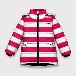 Куртка зимняя для девочки Красно белый узор в полоску, цвет: 3D-черный