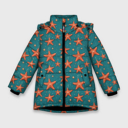 Куртка зимняя для девочки Морские звезды тоже хотят на ёлку, цвет: 3D-черный