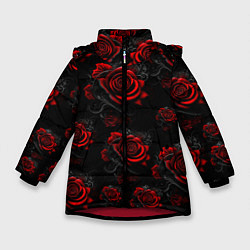 Куртка зимняя для девочки Красные розы цветы, цвет: 3D-красный
