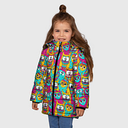 Куртка зимняя для девочки Разноцветные совы, цвет: 3D-черный — фото 2
