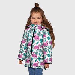Куртка зимняя для девочки Тропический розовый фламинго, цвет: 3D-светло-серый — фото 2