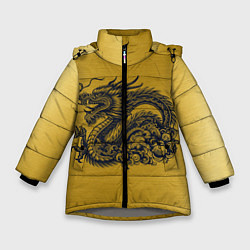 Куртка зимняя для девочки Дракон на золоте, цвет: 3D-светло-серый