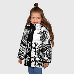 Куртка зимняя для девочки Черный и белый дракон, цвет: 3D-красный — фото 2