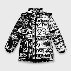Куртка зимняя для девочки Логотипы лучших групп черно белый, цвет: 3D-черный