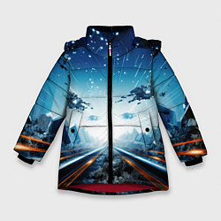 Куртка зимняя для девочки Космическая абстракция, цвет: 3D-красный