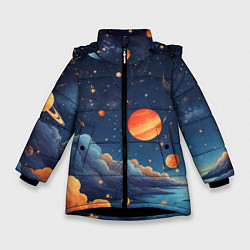 Зимняя куртка для девочки Нарисованный космос