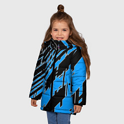 Куртка зимняя для девочки Синие линии на чёрном фоне, цвет: 3D-красный — фото 2
