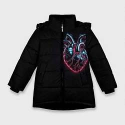 Куртка зимняя для девочки Киберседце, цвет: 3D-черный