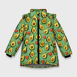 Куртка зимняя для девочки Авокадо и сердечки, цвет: 3D-светло-серый