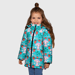 Куртка зимняя для девочки Овечка и клубника на синем фоне, цвет: 3D-светло-серый — фото 2