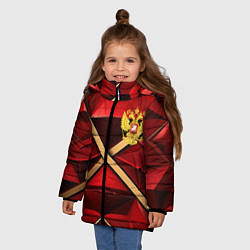 Куртка зимняя для девочки Герб России на красном абстрактном фоне, цвет: 3D-черный — фото 2