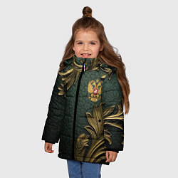 Куртка зимняя для девочки Золотые узоры и герб России, цвет: 3D-черный — фото 2