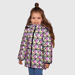 Куртка зимняя для девочки Геометрический треугольники бело-серо-розовый, цвет: 3D-светло-серый — фото 2