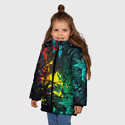 Куртка зимняя для девочки Яркие разноцветные абстрактные листья, цвет: 3D-черный — фото 2