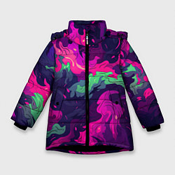 Куртка зимняя для девочки Неопределенный яркий камуфляж, цвет: 3D-черный
