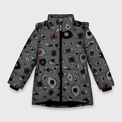 Куртка зимняя для девочки Серый цвет: глазики-косоглазики, цвет: 3D-черный