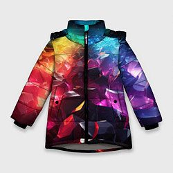 Куртка зимняя для девочки Радужные блестящие камни, цвет: 3D-светло-серый