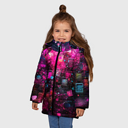 Куртка зимняя для девочки Летящие абстрактные кубики, цвет: 3D-черный — фото 2
