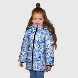 Куртка зимняя для девочки Гжельская роспись на белом фоне, цвет: 3D-черный — фото 2