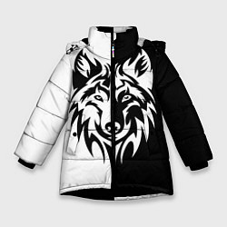 Куртка зимняя для девочки Волк чёрно-белый, цвет: 3D-черный