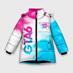 Куртка зимняя для девочки GTA6 neon gradient style вертикально, цвет: 3D-черный